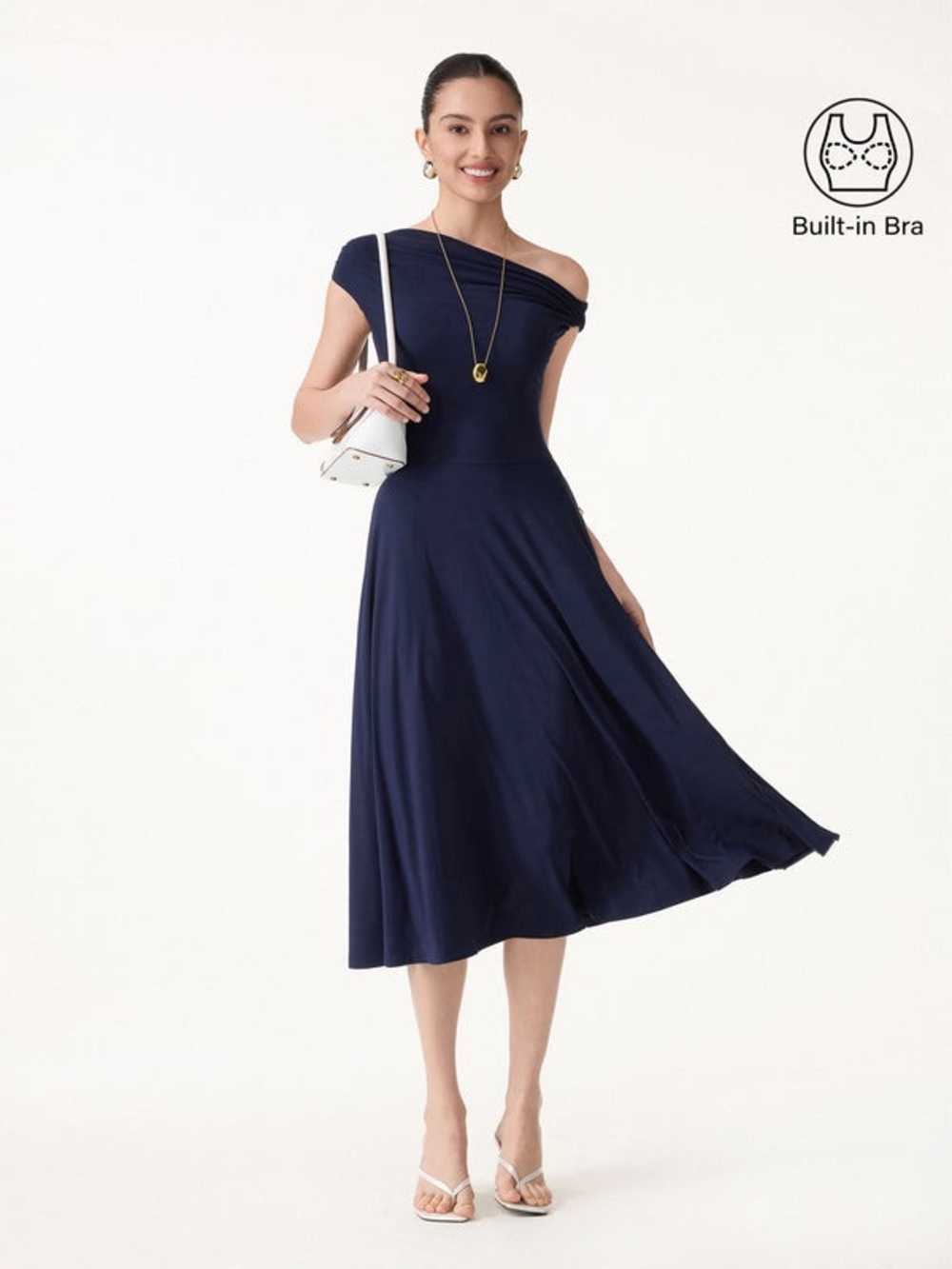 NWT Eco-SkinKiss Multi-Wear Midi Bra Dress with Pockets in navy